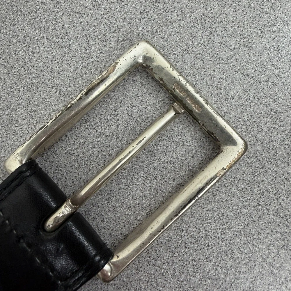 Allen Edmonds Leather Belt Mens 44 Black Silver Buckle Dress Classic Made in USA